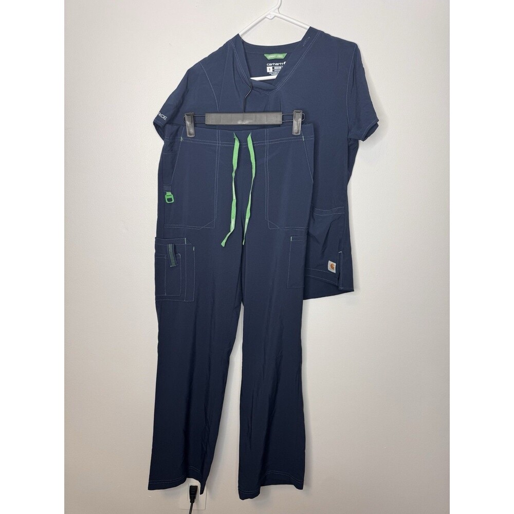 Carhartt Force Modern Fit Scrub Set Navy Blue Womens Small Top, Small Bottom